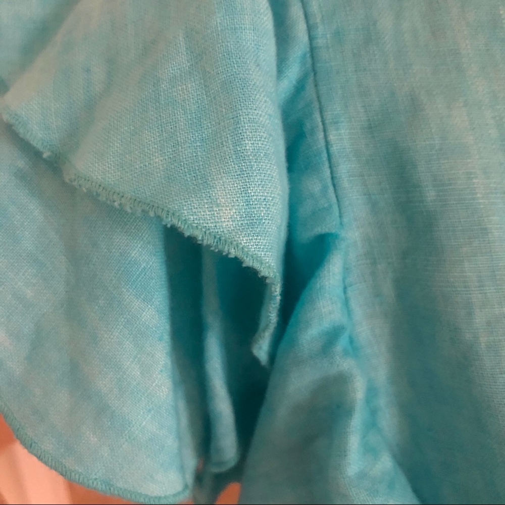 On the Road Aquamarine Linen Ruffle Dress - Picture 7 of 8